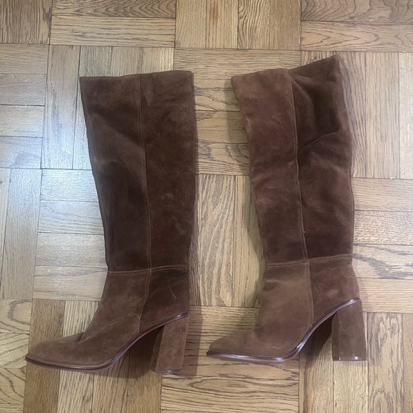 Vince Camuto Chocolate Suede Heeled Boots - Picture 2 of 3